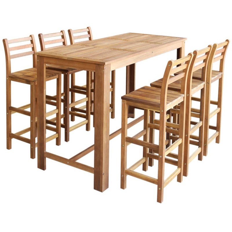 vidaXL Set mesa de bar y sillas 7 piezas de madera de acacia maciza vidaXL Set mesa de bar y sillas 7 piezas de madera de acacia maciza