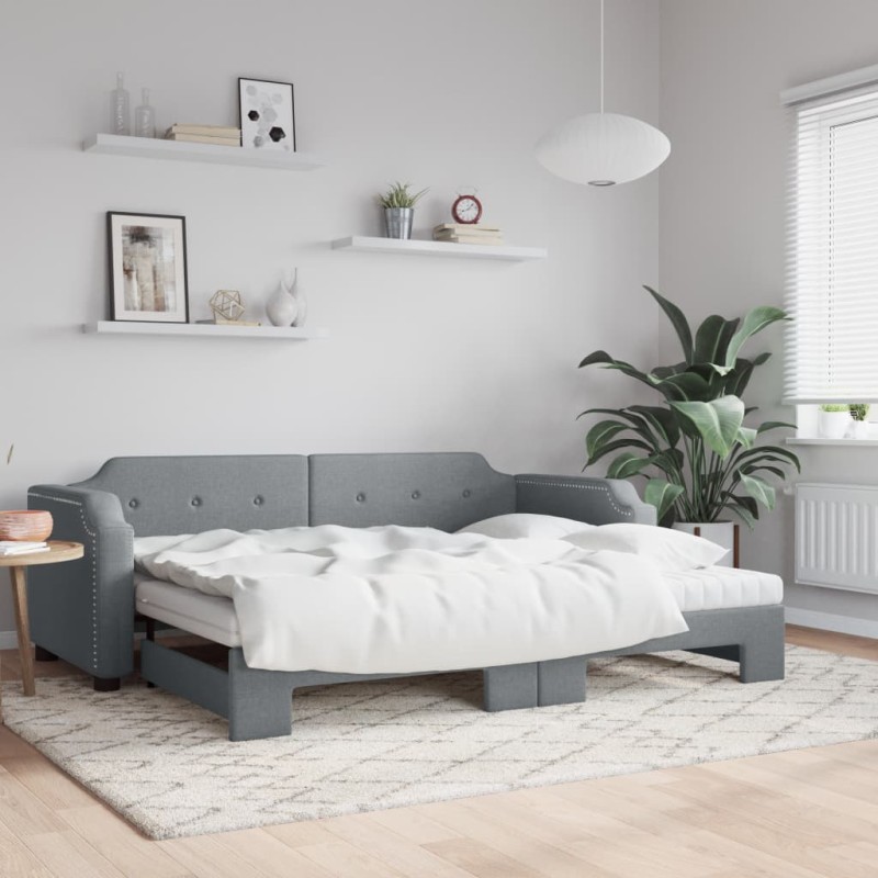 vidaXL Sofá cama nido con colchón tela gris claro 90x200 cm vidaXL Sofá cama nido con colchón tela gris claro 90x200 cm