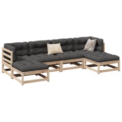vidaXL Juego de sofás de jardín 6 pzas con cojines madera maciza pino
