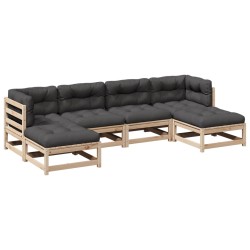 vidaXL Juego de sofás de jardín 6 pzas con cojines madera maciza pino