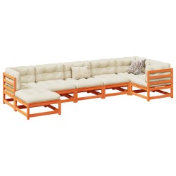 vidaXL Set de sofás jardín 7 pzas con cojines madera pino marrón cera