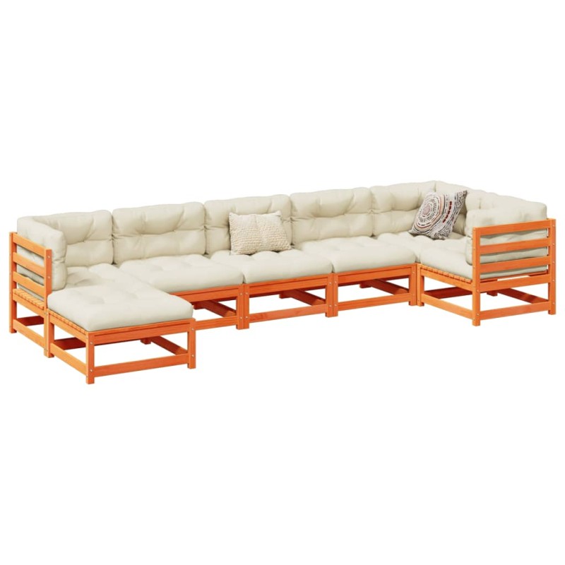 vidaXL Set de sofás jardín 7 pzas con cojines madera pino marrón cera vidaXL Set de sofás jardín 7 pzas con cojines madera pino marrón cera