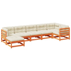 vidaXL Set de sofás jardín 7 pzas con cojines madera pino marrón cera