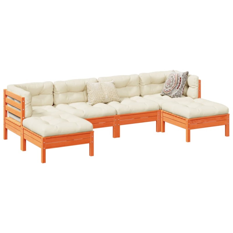 vidaXL Set de sofás jardín 6 pzas con cojines madera pino marrón cera vidaXL Set de sofás jardín 6 pzas con cojines madera pino marrón cera