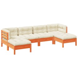vidaXL Set de sofás jardín 6 pzas con cojines madera pino marrón cera