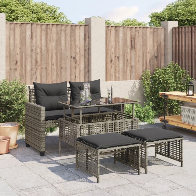 vidaXL Set sofás jardín 4 pzas y cojines ratán sintético vidrio gris vidaXL Set sofás jardín 4 pzas y cojines ratán sintético vidrio gris