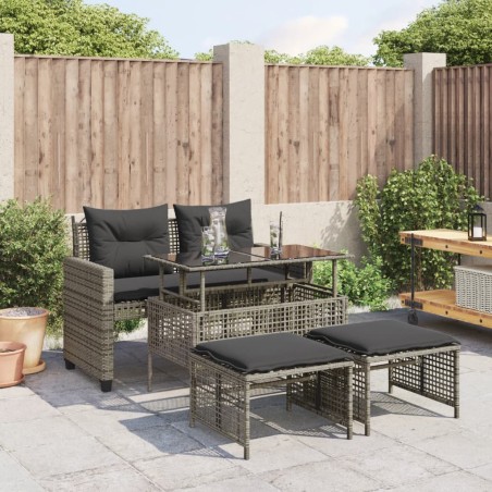 vidaXL Set sofás jardín 4 pzas y cojines ratán sintético vidrio gris
