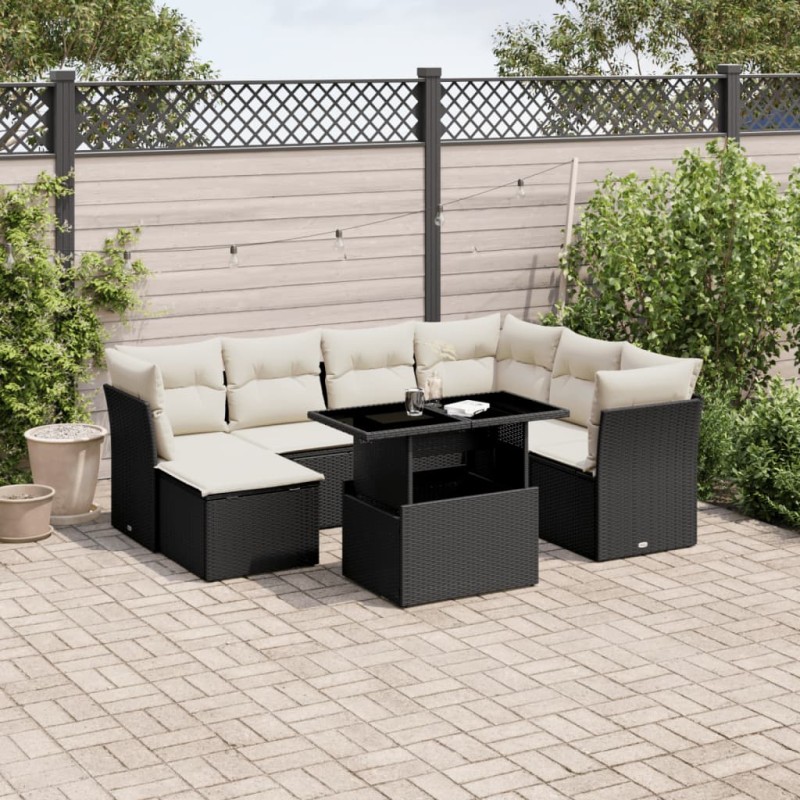 vidaXL Set de sofás de jardín 8 piezas y cojines ratán sintético negro vidaXL Set de sofás de jardín 8 piezas y cojines ratán sintético negro