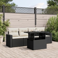 vidaXL Set de muebles de jardín 5 pzas y cojines ratán sintético negro