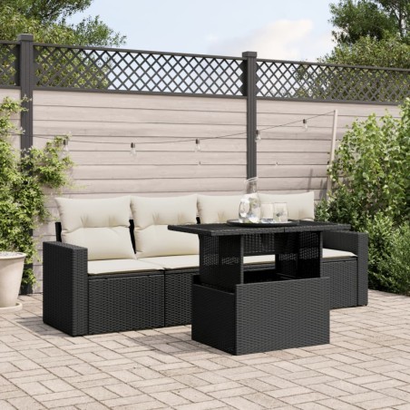 vidaXL Set de muebles de jardín 5 pzas y cojines ratán sintético negro