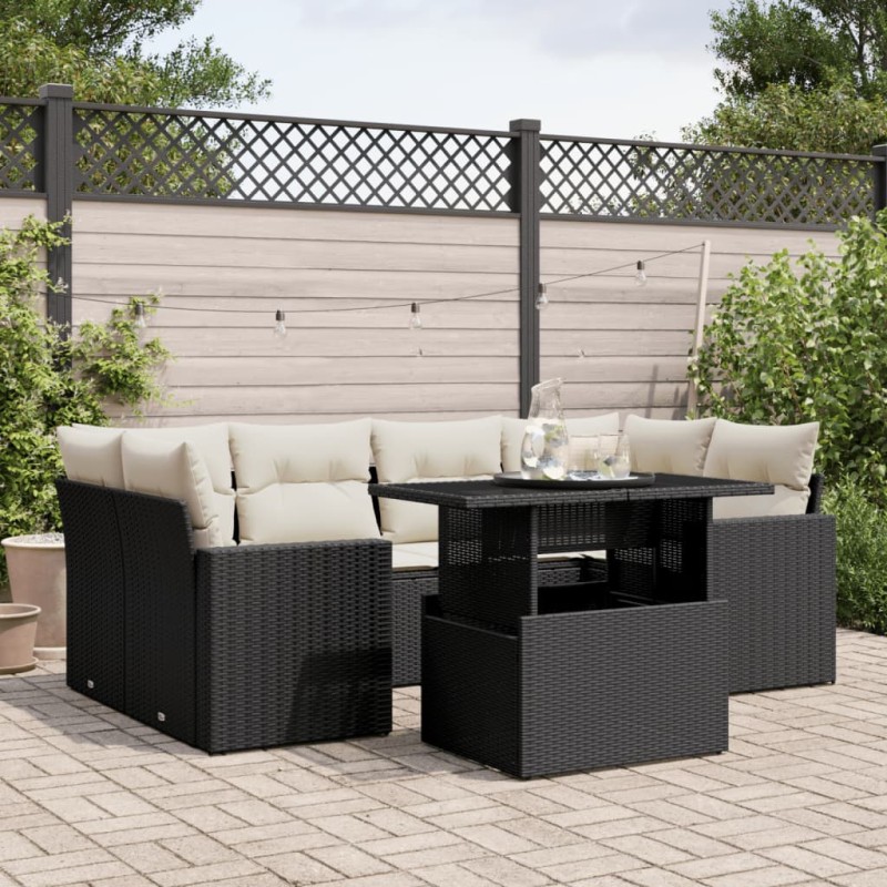 vidaXL Set de sofás de jardín 7 pzas con cojines ratán sintético negro vidaXL Set de sofás de jardín 7 pzas con cojines ratán sintético negro
