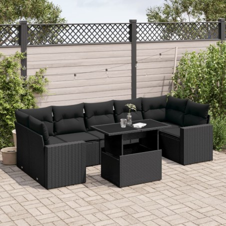 vidaXL Set de sofás de jardín 8 piezas y cojines ratán sintético negro