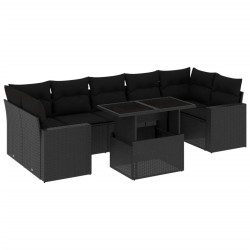 vidaXL Set de sofás de jardín 8 piezas y cojines ratán sintético negro