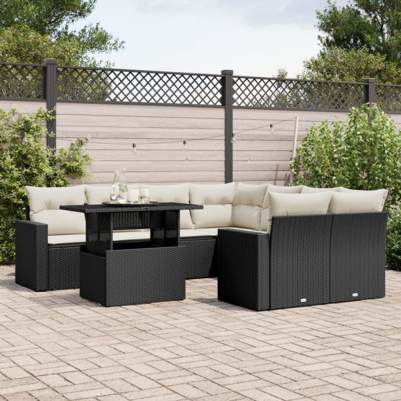 vidaXL Set de sofás de jardín 8 piezas y cojines ratán sintético negro vidaXL Set de sofás de jardín 8 piezas y cojines ratán sintético negro