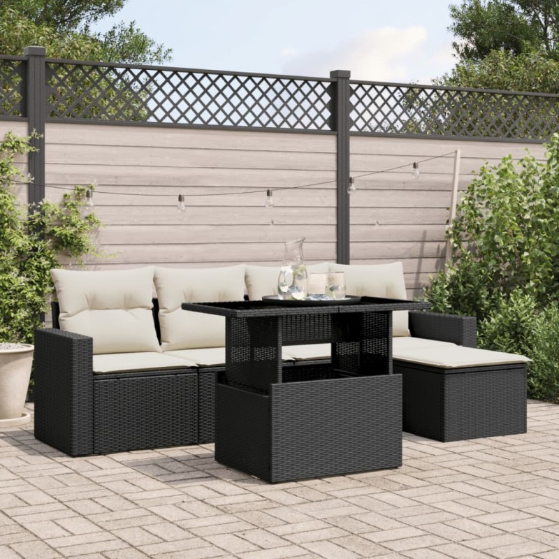 vidaXL Set de sofás de jardín 6 piezas y cojines ratán sintético negro vidaXL Set de sofás de jardín 6 piezas y cojines ratán sintético negro