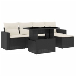 vidaXL Set de sofás de jardín 6 piezas y cojines ratán sintético negro