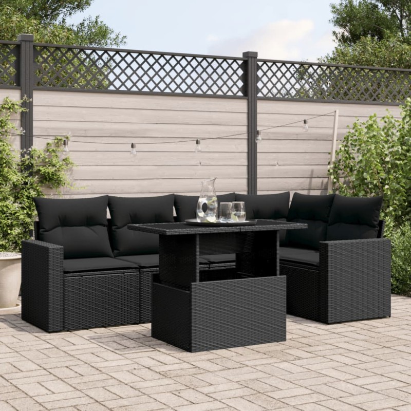 vidaXL Set de sofás de jardín 6 piezas y cojines ratán sintético negro vidaXL Set de sofás de jardín 6 piezas y cojines ratán sintético negro