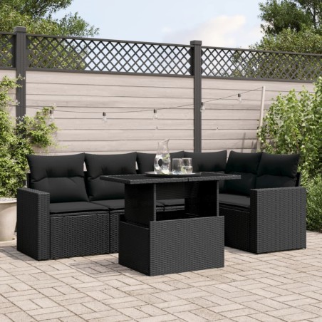 vidaXL Set de sofás de jardín 6 piezas y cojines ratán sintético negro