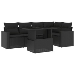 vidaXL Set de sofás de jardín 6 piezas y cojines ratán sintético negro