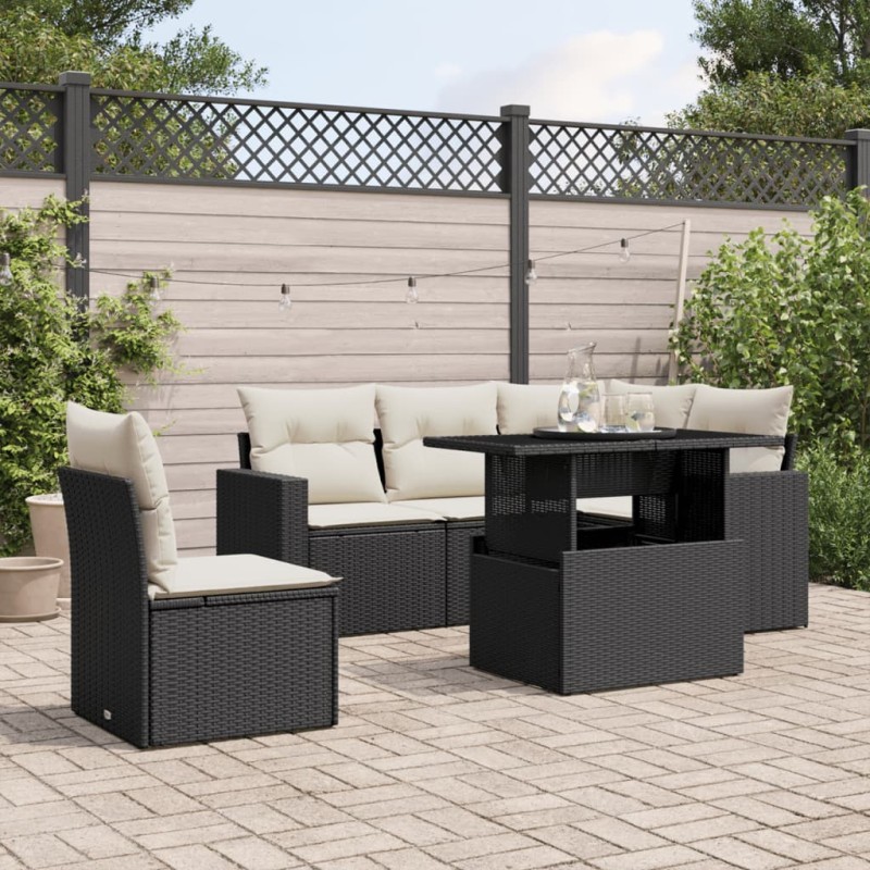 vidaXL Set de sofás de jardín 6 piezas y cojines ratán sintético negro vidaXL Set de sofás de jardín 6 piezas y cojines ratán sintético negro