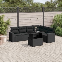 vidaXL Set de sofás de jardín 7 pzas con cojines ratán sintético negro
