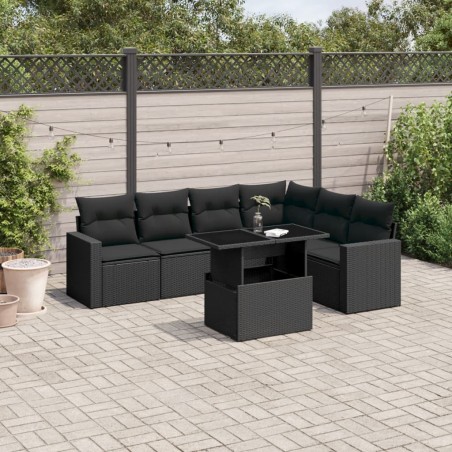 vidaXL Set de sofás de jardín 7 pzas con cojines ratán sintético negro