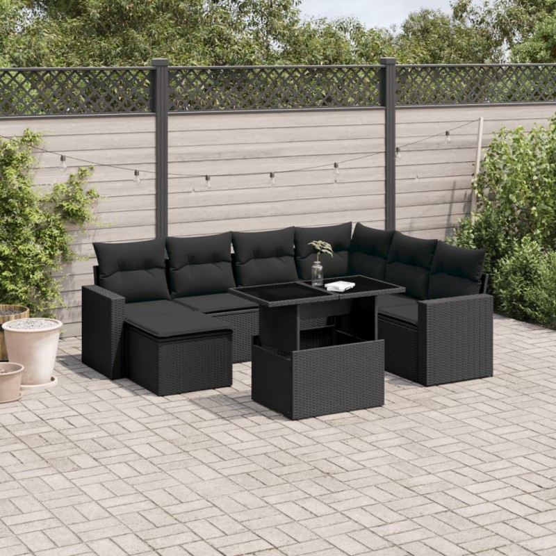 vidaXL Set de sofás de jardín 8 piezas y cojines ratán sintético negro vidaXL Set de sofás de jardín 8 piezas y cojines ratán sintético negro