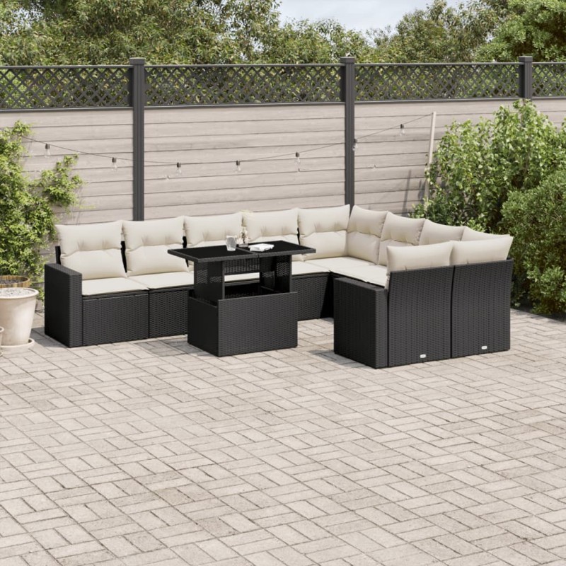 vidaXL Set de sofás de jardín 10 pzas cojines ratán sintético negro vidaXL Set de sofás de jardín 10 pzas cojines ratán sintético negro
