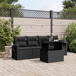 vidaXL Set de muebles de jardín 5 pzas y cojines ratán sintético negro