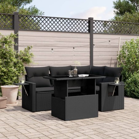 vidaXL Set de muebles de jardín 5 pzas y cojines ratán sintético negro