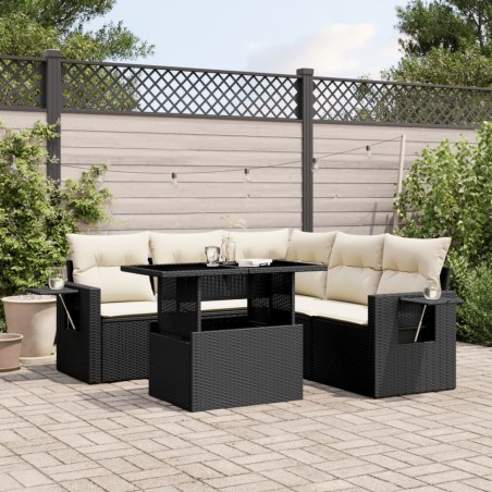 vidaXL Set de sofás de jardín 6 piezas y cojines ratán sintético negro