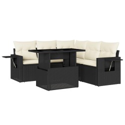 vidaXL Set de sofás de jardín 6 piezas y cojines ratán sintético negro
