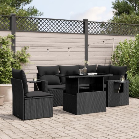 vidaXL Set de sofás de jardín 6 piezas y cojines ratán sintético negro