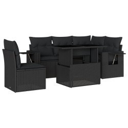 vidaXL Set de sofás de jardín 6 piezas y cojines ratán sintético negro