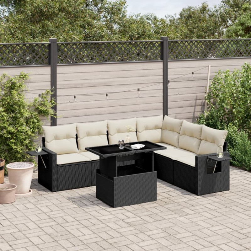 vidaXL Set de sofás de jardín 7 pzas con cojines ratán sintético negro vidaXL Set de sofás de jardín 7 pzas con cojines ratán sintético negro