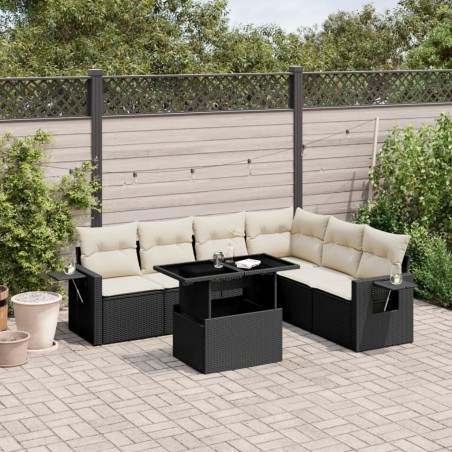 vidaXL Set de sofás de jardín 7 pzas con cojines ratán sintético negro