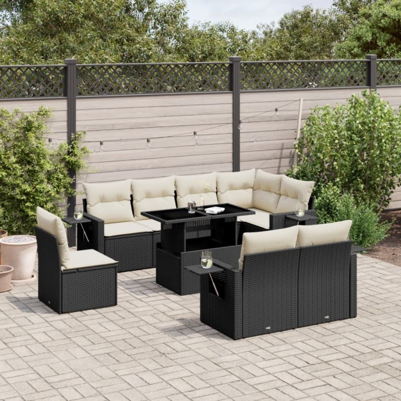 vidaXL Set de sofás de jardín 8 piezas y cojines ratán sintético negro vidaXL Set de sofás de jardín 8 piezas y cojines ratán sintético negro