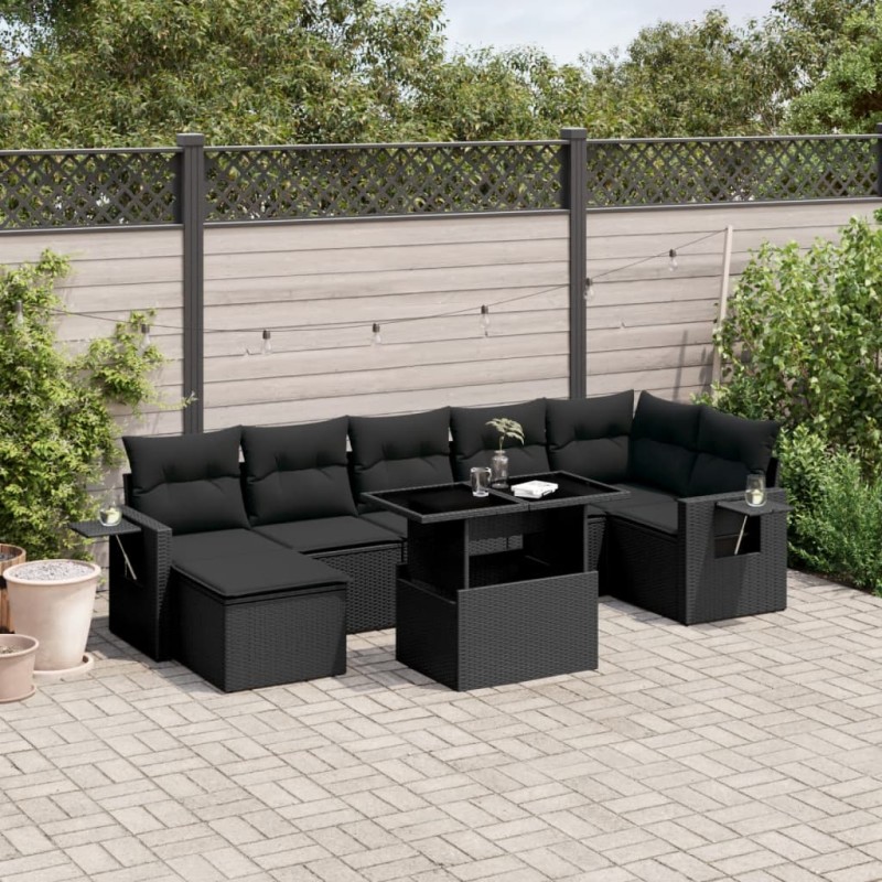 vidaXL Set de sofás de jardín 8 piezas y cojines ratán sintético negro vidaXL Set de sofás de jardín 8 piezas y cojines ratán sintético negro