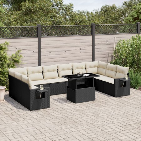 vidaXL Set de sofás de jardín 11 pzas y cojines ratán sintético negro
