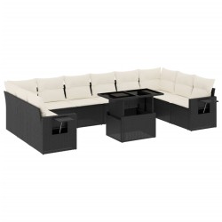 vidaXL Set de sofás de jardín 11 pzas y cojines ratán sintético negro