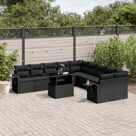 vidaXL Set de sofás de jardín 11 pzas y cojines ratán sintético negro