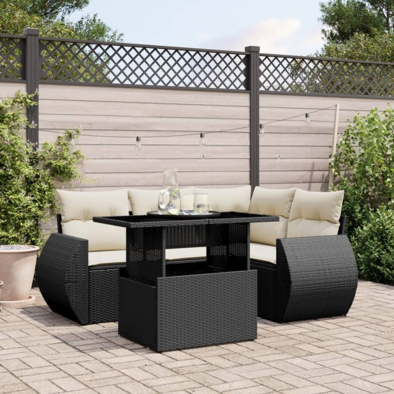 vidaXL Set de muebles de jardín 5 pzas y cojines ratán sintético negro vidaXL Set de muebles de jardín 5 pzas y cojines ratán sintético negro