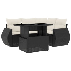 vidaXL Set de muebles de jardín 5 pzas y cojines ratán sintético negro