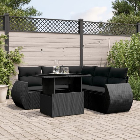 vidaXL Set de sofás de jardín 6 piezas y cojines ratán sintético negro