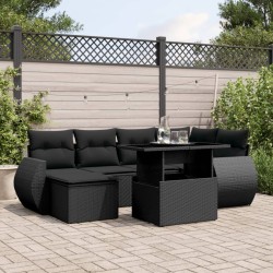vidaXL Set de sofás de jardín 7 pzas con cojines ratán sintético negro