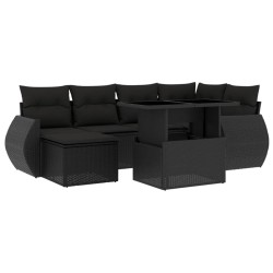 vidaXL Set de sofás de jardín 7 pzas con cojines ratán sintético negro