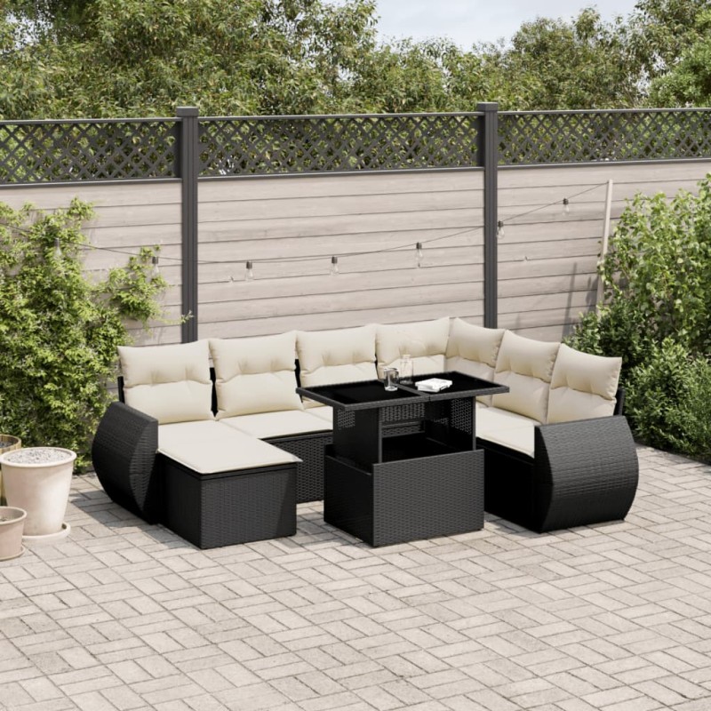 vidaXL Set de sofás de jardín 8 piezas y cojines ratán sintético negro vidaXL Set de sofás de jardín 8 piezas y cojines ratán sintético negro