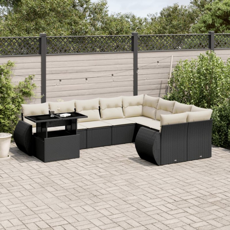 vidaXL Set de sofás de jardín 10 pzas cojines ratán sintético negro vidaXL Set de sofás de jardín 10 pzas cojines ratán sintético negro