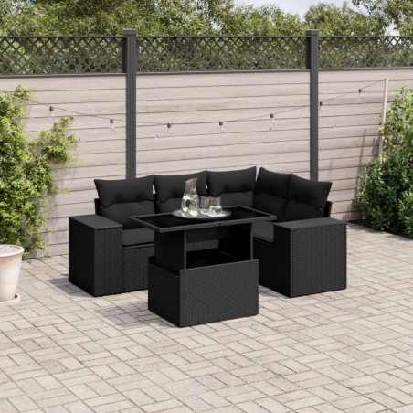 vidaXL Set de muebles de jardín 5 pzas y cojines ratán sintético negro