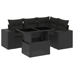 vidaXL Set de muebles de jardín 5 pzas y cojines ratán sintético negro
